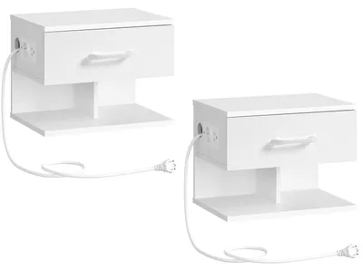 Wand-Nachtkästchen mit Steckdose & USB, 2er-Set, weiß, 38x27x28 cm