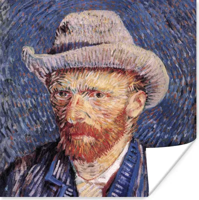 Produktbild von MuchoWow® Poster Selbstbildnis mit grauem Filzhut - Vincent van Gogh 50x50 cm - Wohnzimmerdekoration