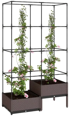 Productafbeelding van Plantenbak, metalen spaliertje, afvoergaten, zwart, groot