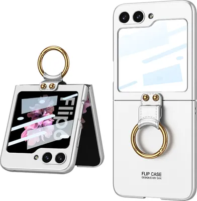 Produktbild von Hülle für Samsung Galaxy Z Flip 6 / Z Flip 7 FE Schlank Hart PC Matt Schutzhülle mit Frontdisplay Film und Ringhalter Silber