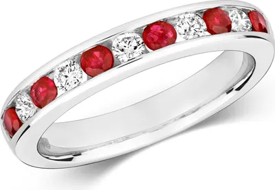 Produktbild von Wunderschöner 9 Karat (375) Weißgold Halb Eternity Damen - Diamant Ring Brillant-Schliff 0.24 Karat HI - I1 mit Rubin, 57 (18.1); TRS291489KWRSP