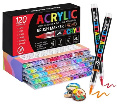 Produktbild von Acrylstifte Set 120 Farben mit Pinselspitze, deckend, ungiftig, schnelltrocknend, wasserfest