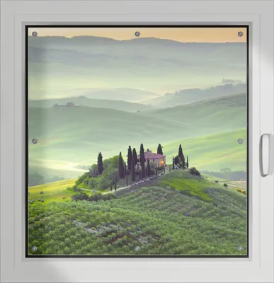 Produktbild von Wallario Lichtschutzbild, Dekorativer Sichtschutz Sonnenschutz 96 x 93 cm mit Motiv: Toskana in Italien - Verdunklung ohne Bohren