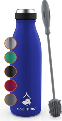 Produktbild von coolrhino Edelstahl-Trinkflasche 500ml, 1L – Kohlensäure geeignete Sportflasche inkl. Reinigungsbürste – BPA frei, Auslaufsicher -Thermosflasche & Teeflasche für Uni, Schule, Fitness, Outdoor, Camping
