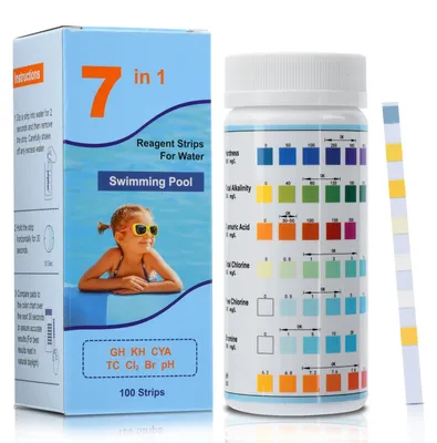 Produktbild von 7-in-1 Pool-Teststreifen zur Wasserqualitätsprüfung, 100 Stück