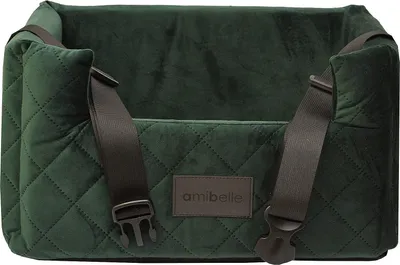Produktbild von BoutiqueZOO Hundesitz Auto L 57x50x25 cm | Grün Velvet Autositz für Hunde & Katzen | Mit Kissen & Leinen | Rutschfest & Waschbar