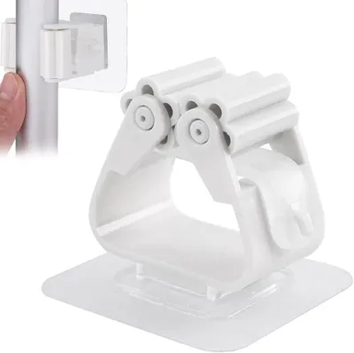 Produktbild von Set mit 2 Wand-Besenhaltern mit Klebefläche - Kein Bohren erforderlich - Aufbewahrungszubehör für ordentliche Räume - 2 Stück