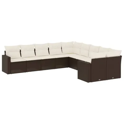 Immagine prodotto di vidaXL Set di divani da giardino da 10 pezzi con cuscini in polirattan marrone