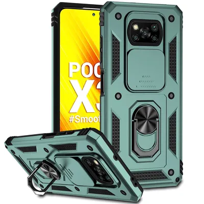 Obrázek produktu pro Pouzdro pro Xiaomi Poco X3 NFC / X3 Pro dvouvrstvé pouzdro s posuvným krytem kamery a prstencovým stojánkem zelené