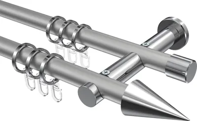 Produktbild von Interdeco Gardinenstange / Vorhangstange Silbergrau / Chrom, Typ Platon Savio (Kegel), 20 mm Ø 2-läufig, 260 cm