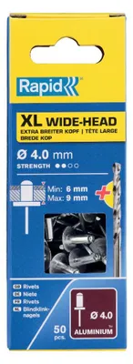 Produktbild von Rapid 5000661, Blindniete, Aluminium, Stahl, Edelstahl, RP10 , RP40 Multi, RP60 Multi, RP100 Multi, RP150 Multi, 4 mm, 12 mm