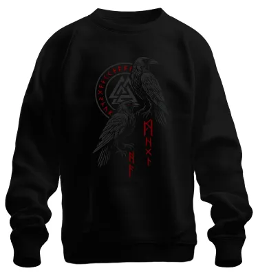 Immagine prodotto di Viking Raven Odin Raven Hugin Munin Rune Nordiche Valknut Felpa Unisex Pullover, Nero, XL