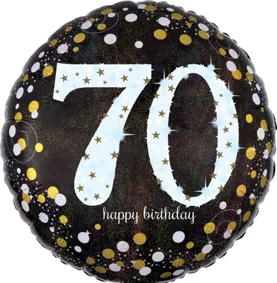 Zdjęcie produktu dla AMSCAN 3374101 Balon foliowy Happy Birthday 70 - Ø 43 cm, czarny/biały, konfetti