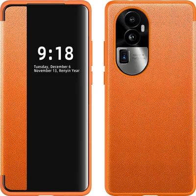 Produktbild von Oppo Reno10 Pro+ Hülle, Schlank Kunstleder Klapp Ledertasche Schutzhülle für Oppo Reno10 Pro+ Orange