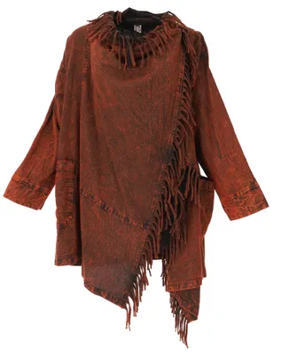 Produktbild von Offener Boho Cardigan, Plus Size Western Look Jacke mit Fransen - Rost, Damen, Orange, Baumwolle, Jacken, Mäntel & Ponchos