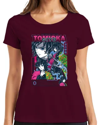 Productafbeelding van Giyu Tomioka Kimetsu no Yaiba T-shirt, waterademhaling, zwaard, pilaren, damesmodel, bordeauxrood, maat L