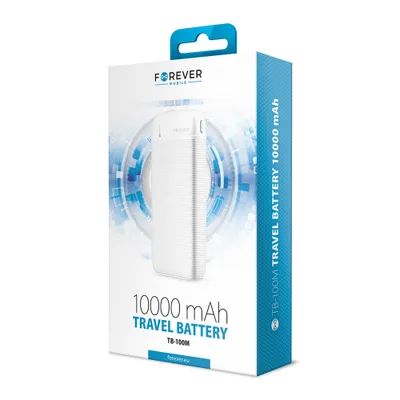 The image shows the retail packaging of a Forever mobile power bank.
