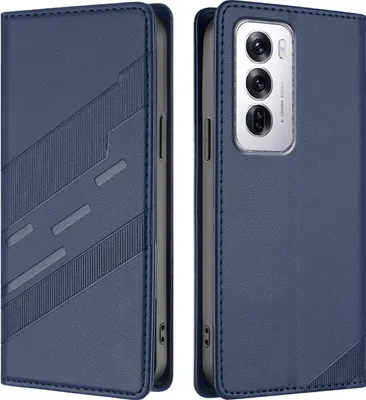 Image de Etui pour Oppo Reno12, étui portefeuille en cuirPolyuréthaneavec fente pour cartes et fonction stand Blau