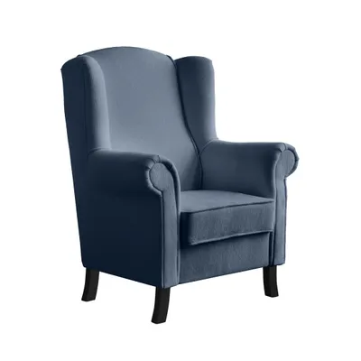 Produktbild von Ohrensessel LEONARDO Relax Sessel für Wohnzimmer, Polstersessel, Bouckle Dunkelblau, Holzbeine Wenge