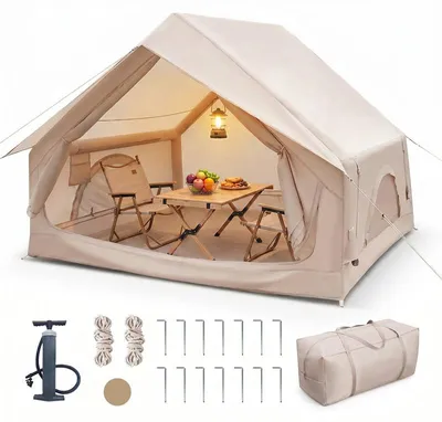 Image de Tente de camping gonflable pour 2 à 8 personnes, en toile Oxford imperméable, tente pneumatique avec pompe, montage rapide, avec une grande entrée