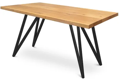 Produktbild von Kleiner Massivholztisch ohne Baumkante 140cm x 80cm Dreieck-Gestell