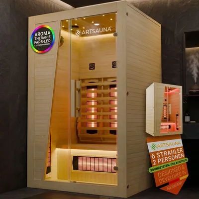 Produktbild von ARTSAUNA® Infrarotkabine Bergen115 - Natur aus Hemlock, 2 Personen, 1800W 6x Vollspektrumstrahler