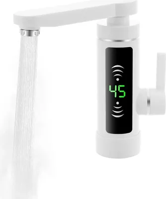 Obrázek produktu pro Elektrický okamžitý vodovodní kohoutek – průtokový ohřívač vody – 3000 W – 220–250 V 50 Hz – digitální LED displej – otočný o 360° – zástrčka EU – IPX4 – bílá barva