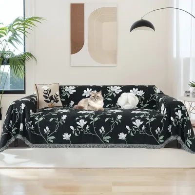 Produktbild von Doppelseitig boho tagesdecke, Kuscheldecke mit Fransen, bettüberwurf Baumwolle Muster Couchdecke Sesseldecke Wendedecke Couch Überwurf Vielseitige Decke,180x260cm,Schwarz