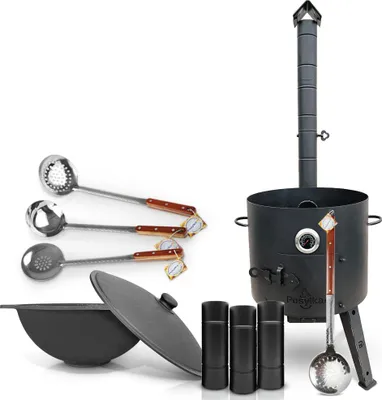 Produktbild von Gusseisen Kazan 16 L Deckel Utschak Uchag Feuerofen 44cm Schaumlöffel казан учак