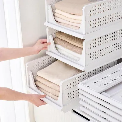 Produktbild von Famanu Stapelbare Organizer Aufbewahrungsbox Set 3 Stück - Faltbare Kunststoffsysteme in Weiß