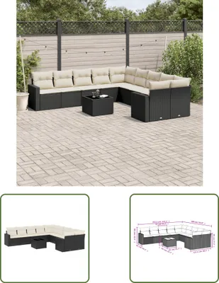 Produktbild von The Living Store 11-tlg. Garten-Sofagarnitur mit Kissen Schwarz Poly Rattan