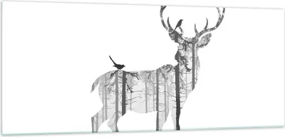 Produktbild von Bilder auf glas - Hirsch Herbst Wald Illustration - 100x40cm - Glasbilder - Wandbilder - Kunstdruck - zum Aufhängen bereit - Wanddekoration aus Glas - Glas Bilder - Wandbild auf Glas - GAB100x40-3159