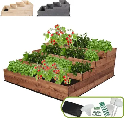 Produktbild von MODO24 Hochbeet Holz, Pflanzkasten, Massivholz, Kiefer, Kräuterbeet, Blumenkasten, Garten, Terrasse, 45x90x120 cm, Braun, ZP07