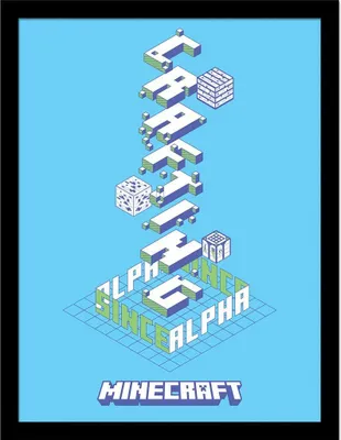 Image de Minecraft - Poster encadré "Alpha" PM11129 (40 cm x 30 cm x 1,7 cm) (Bleu/Blanc/Vert)