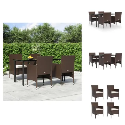 Produktbild von vidaXL 5-tlg. Garten-Essgruppe mit Kissen Braun und Schwarz -  Gartenmöbel-Sets