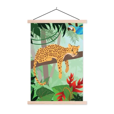 Produktbild von MuchoWow® Textilposter Dschungeltiere - Tukan - Jungen - Mädchen - Leopard 40x60 cm mit holzfarbenen Rahmen - Poster