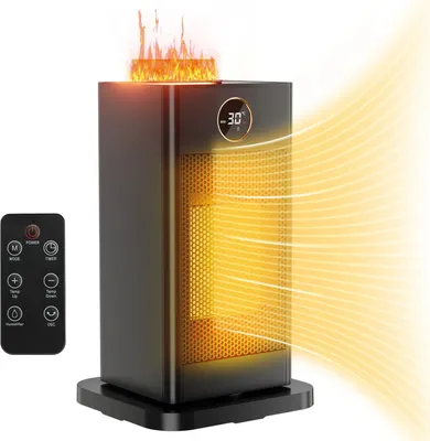 Immagine prodotto di Termoventilatore in Vetroceramica, telecomando, timer 0-12 ore, 1500W, altezza 28,5 cm