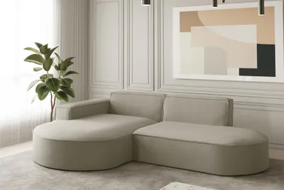 Produktbild von Ecksofa Designersofa PALMA XS in Stoff Opera Velvet Pearl Ottomane Links
