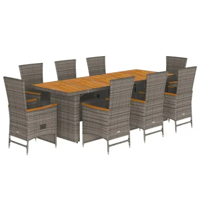 Produktbild von 9-tlg. Garten-Essgruppe mit Kissen Grau Poly Rattan