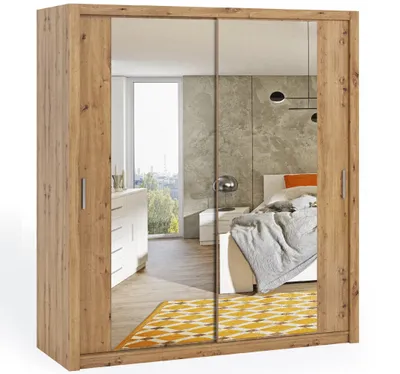 Produktbild von Garderobenschrank BONO 200 cm Eiche artisan Schwebetürenschrank Spiegel
