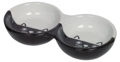 Immagine prodotto di Ciotola doppia in Vetroceramica per gatti Nobby "FACE" 22 x 11,5 x 3,5 cm nero / bianco