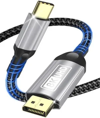 Produktbild von USB C zu DisplayPort Kabel 2M, Typ-C zu DisplayPort Kabel 8K@60Hz 4K@240Hz direktional Thunderbolt 4/3 zu Display Port USB C zu DP Kompatibel iPhone 16, MacBook Pro/Air, iPad,Mac Mini