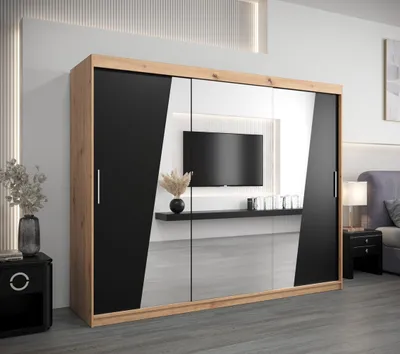 Produktbild von Schwebetürenschrank GABRIELA – Breite 250 cm, Eiche Artisan / Schwarz