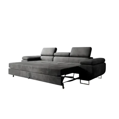 Produktbild von Polstergarnitur Miami 3-3-1 Samtstoff Grau Anthrazit mit Bett Kopfteilverstellung Bett Sofa Schlafsofa Wohnlandschaft