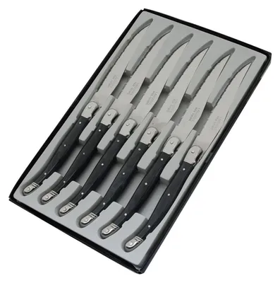 Produktbild von PRADEL EXCELLENCE Schachtel mit 6 Laguiole-Tischmessern - Graues Haarteil - Klinge aus rostfreiem Stahl