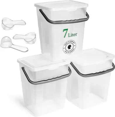 Immagine prodotto di Novaliv 3x Contenitore per detersivi con coperchio 7 litri Trasparente e cucchiaio dosatore 23,5 x 18 x 26,5 cm Contenitore per detersivi con maniglia Contenitore per detersivi Contenitore per detersivi