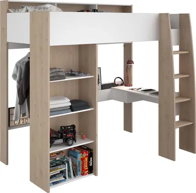 Produktbild von Shelter 11 Parisot Hochbett Kinderzimmer Eiche Jackson Nachbildung/Weiß 90x200