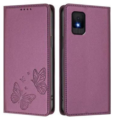 Image de Étui en cuir pour TCL 502, motif papillon, étui à rabat avec porte-appareil, violet
