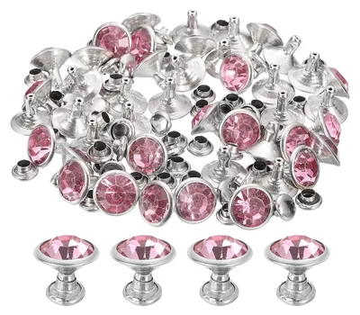 Produktbild von Strass-Nieten - 60 Stück 9mm Doppelkappen-Ziernieten mit Kristallbesatz - für Leder Schuhe Kleidung Gürtel und Taschen - Pink