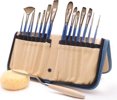 Produktbild von Artecho 15 Stk. Nylon Borsten Pinselset inklusive Malmesser & Schwamm – für Acrylmalerei, Aquarellmalerei, Ölmalerei, Gouachemalerei